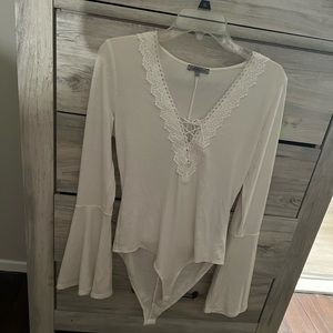White long sleeve lace up bodysuit